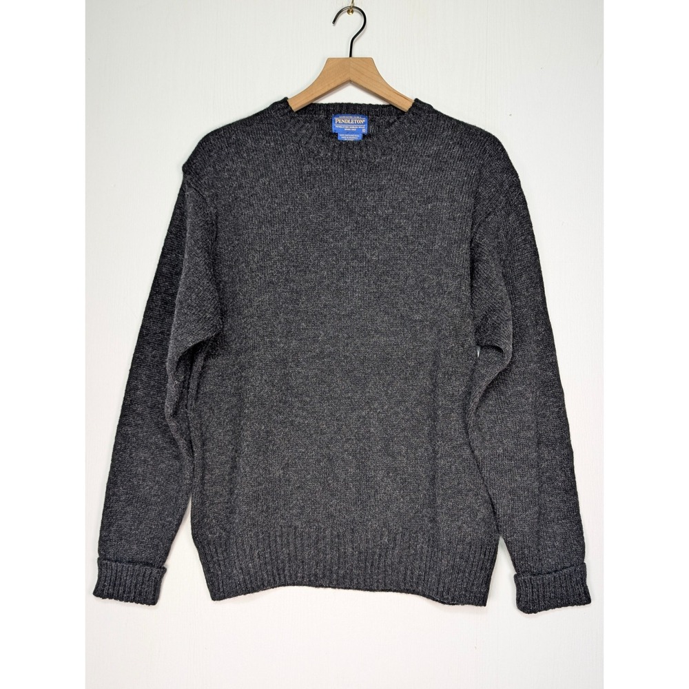 Pendleton Mens Size Large Charcoal Gray 100% Shetland Wool Crewneck Sweater Knit